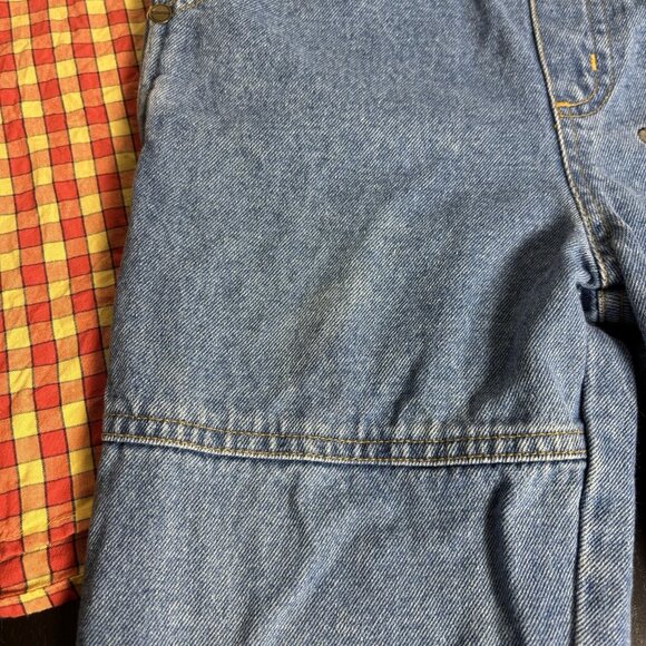 Vintage Y2K BOB THE BUILDER Boys Kids Size 4 Denim Overalls & Plaid Shirt Outfit - Picture 4 of 11